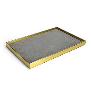 Imagem de Suporte de joias Prato de joias de metal, bandeja de suporte de anel, colar de 35,5 x 23 cm, organizador de joias com bordas, decoração de casa, presente de casamento, exibição de joias (cor: ouro