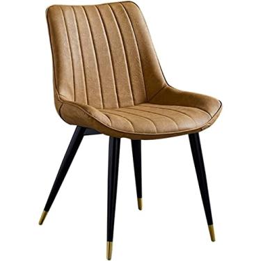 Imagem de Cadeiras de jantar modernas com assento de couro sintético, encosto ergonômico e pernas de metal preto resistentes - montagem fácil, conjunto de 2 (branco/marrom)