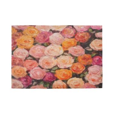 Imagem de Burbuja Jogo americano de pintura a óleo Valentine Roses, conjunto de 4 tapetes de mesa laváveis antiderrapantes, resistentes ao calor, para cozinha, mesa de jantar, ambientes internos e externos