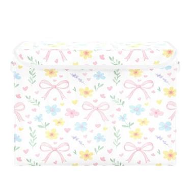 Imagem de Burbuja Caixa de armazenamento de flores silvestres com tampa e alças, caixa de armazenamento grande dobrável para prateleiras armário quarto escritório organizador