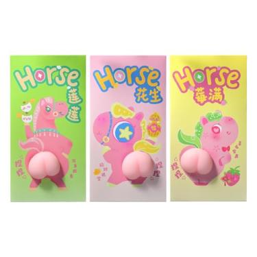 Imagem de Envelopes vermelhos de cavalo 2026, 3 peças de envelopes vermelhos engraçados de silicone, design de bumbum macio 3D, pacotes de dinheiro chinês, padrão de desenho animado com material de espuma, 9 x