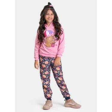 Imagem de Conjunto Inverno Menina Rosa Blusão com Capuz e Calça em Moletom Capiv