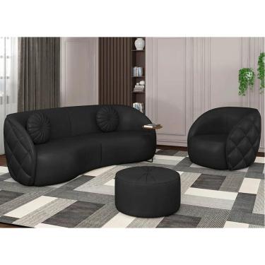 Imagem de Sofá Decorativo 4 Lugares 318cm com Almofadas e Poltrona Zion Z32 Sintético Preto - Mpozenato