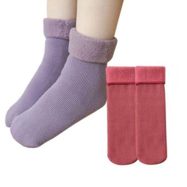 Imagem de Meia Infantil Térmica Canelada Forro Pelúcia Fleece Frio Intenso: 2 Pa