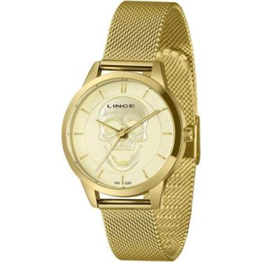 Imagem de Relógio lince feminino dourado caveira lrg4809l36 c1kx