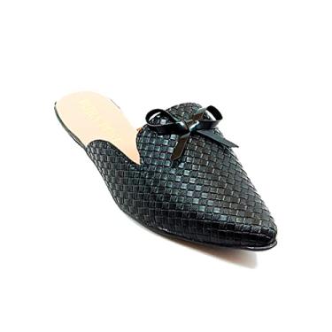 Imagem de Mule Sapatilha Feminina - Tressê - Napa Preto - Laço Preto Tamanho:36;Cor:Preto