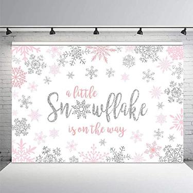 Imagem de MEHOFOND 2,1 x 1,5 m Floco de Neve de Inverno Meninas Chá de Bebê Adereços de Fundo Rosa e Prata Decoração de Festa Banner de Fotos de Inverno para Suprimentos de Mesa de Sobremesa