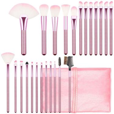 Imagem de Pincéis Maquiagem Profissional 24 Peças Com Estojo Rosa