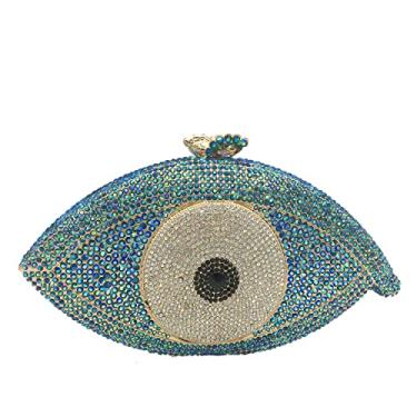 Imagem de Boutique De FGG Bolsa clutch feminina olho turco com glitter, bolsa de mão de cristal, para festa, jantar, strass, mini, Ab azul 130-8, Small