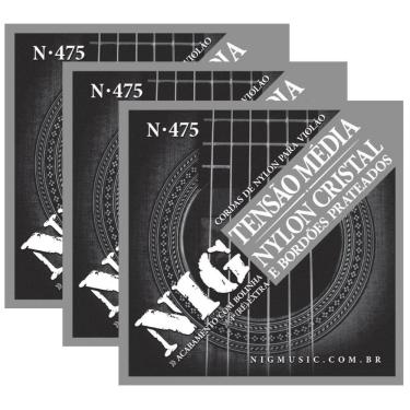 Imagem de Kit 3 Encordoamentos Violão Nylon Nig Tensão Media N475