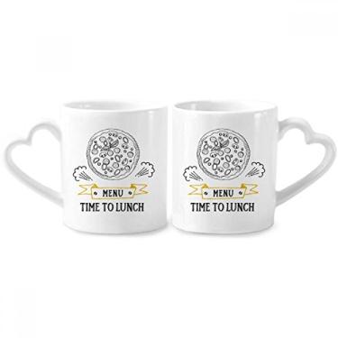 Imagem de Time To Lunch Pizza Foods Conjunto de canecas de porcelana para casal, copo de cerâmica com alça de coração