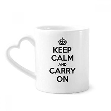 Imagem de Citação Keep Calm And Carry On Caneca preta café cerâmica copo de coração de vidro