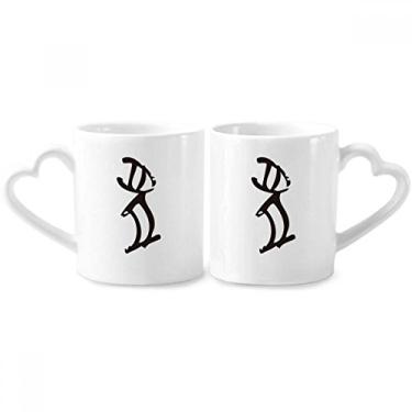 Imagem de Bones Inscriptions Conjunto de canecas de porcelana para casal, coelhos do zodíaco chinês, copo de cerâmica com alça de coração