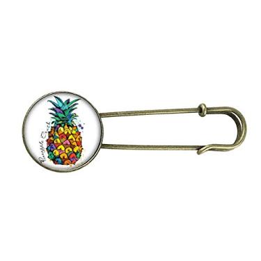 Imagem de Broche de metal retrô de frutas tropicais de pinheiro de cor forte, Broche para roupa