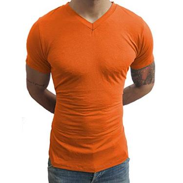 Imagem de Camiseta Masculina Slim Fit Gola V Manga Curta Básic Sjons tamanho:m;cor:laranja