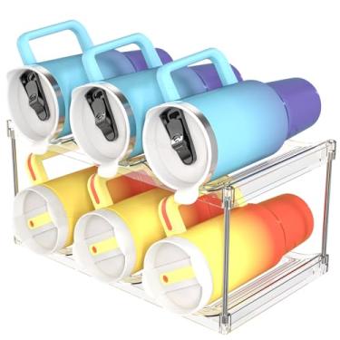 Imagem de Yieach Organizador empilhável de garrafa de água de 2 níveis para armários de cozinha, bancada, compartimento grande para armazenamento de garrafa de água para Yeti, Stanley Cup, organizador de