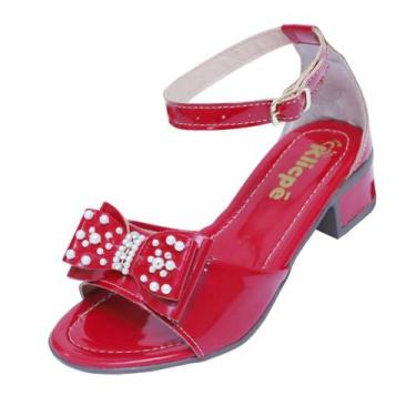 Imagem de Sandalia Infantil Menina  Salto Grosso Confortável  Brilho Laço Strass