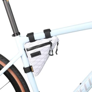 Imagem de Rhinowalk Bolsa para quadro de bicicleta, bolsa triangular, leve, 0,9 L, bolsa de ciclismo, nylon, para mountain road bike (branca)