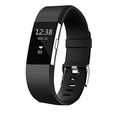 Imagem de Pulseiras de substituição para Fitbit Charge 2, pulseiras clássicas de silicone ajustáveis para Fitbit Charge 2, mulheres e homens (preto, pequeno)