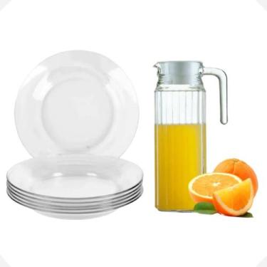 Imagem de Conjunto Cozinha 12 Pratos Fundo De Vidro + Jarra 1 Litro - Ladiv Come