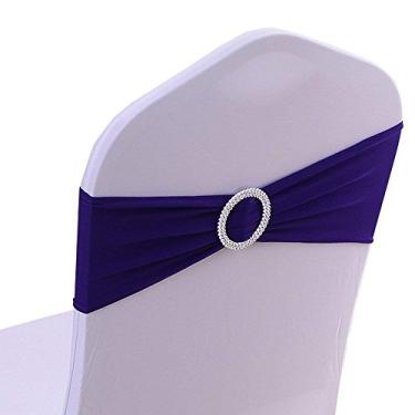 Imagem de Tvoip 10 pçs capa de cadeira elástica com fivela deslizante faixa laço decoração de cadeira banquete casamento (roxo escuro)