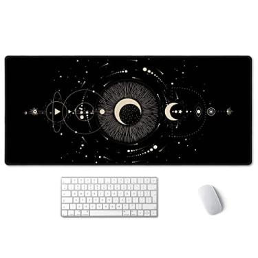 Imagem de SSOIU Mouse pad grande fases da lua, mouse pad estendido para jogos de mesa completa 2GG 90 cm x 40 cm, tapete de mesa impermeável bordas costuradas, teclado de laptop antiderrapante para escritório e casa