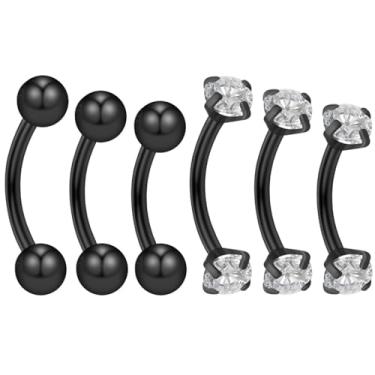 Imagem de Ocptiy Piercing de torre de 16 g, anéis de sobrancelha, hipoalergênicos, aço cirúrgico, lábio, vertical, labret, umbigo, cobra, língua, anel, piercing para homens, mulheres, halteres curvados, 6 mm, 8