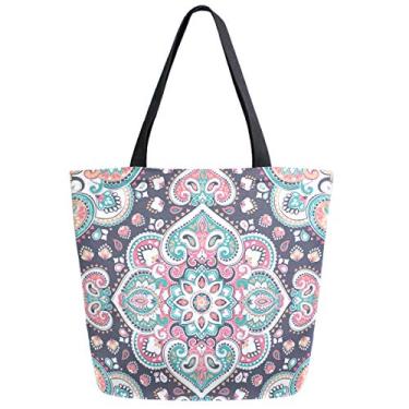 Imagem de ZzWWR Bolsa feminina de ombro extra grande com estampa elegante para praia, viagem, fim de semana, academia, compras, mercearia, Paisley, 20x15"