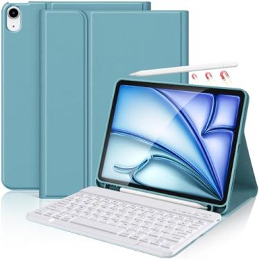 Imagem de Capa para iPad Air 4ª geração com teclado, iPad 10,9 e 2020, capa com teclado Bluetooth e suporte para lápis para iPad 11 Pro 2018, iPad Air 4 Gen, capa fina com teclado