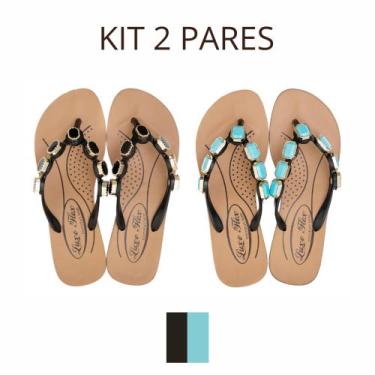 Imagem de Kit 2 Pares Chinelo Feminina Para Dores Esporão Terapia dos Pés, Azul 