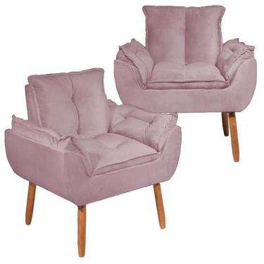 Imagem de Kit 2 Poltronas Decorativa Opala Tecido Veludo Rosê Pés Palito - WD De