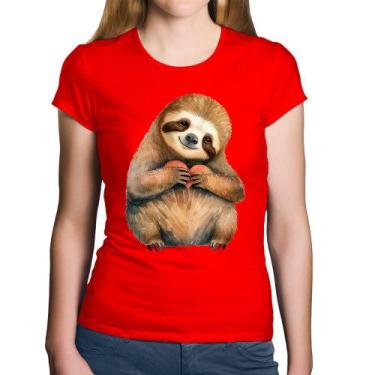 Imagem de Baby Look Algodão Bicho Preguiça Coração - Foca na Moda, Vermelho, GG