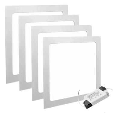 Imagem de Kit 4 Painel Plafon Led 24w Embutir Quadrado Bivolt Luz Branco Frio 6500k - Luminária de teto para Quarto, Sala e Escritório