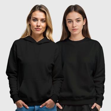 Imagem de Kit 2 Blusas de Frio Moletom Canguru e Gola Redonda Feminino Benellys-Feminino