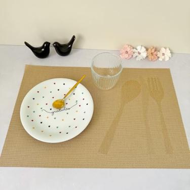 Imagem de Kit 4 Lugar Jogo Americano Retangular Mesa Posta Jantar Cozinha Sousplat Descanso De Prato Decorativo(Talheres Dourado)