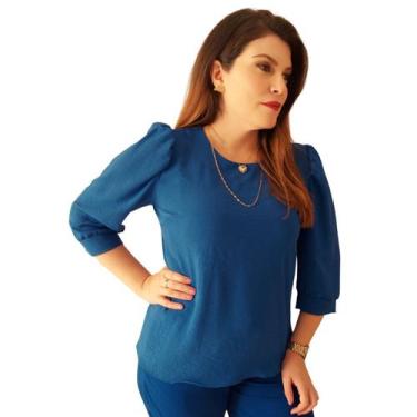 Imagem de Blusa Social Feminina Manga 3/4 Bufante Camisa Elegante - MADALIH Loja