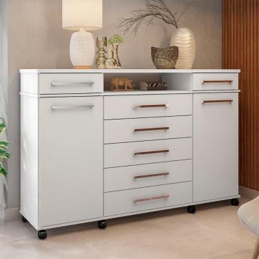 Imagem de Cômoda 7 Gavetas 2 Portas 1 Cabideiro 1 Nicho Com Rodizios London - Branco