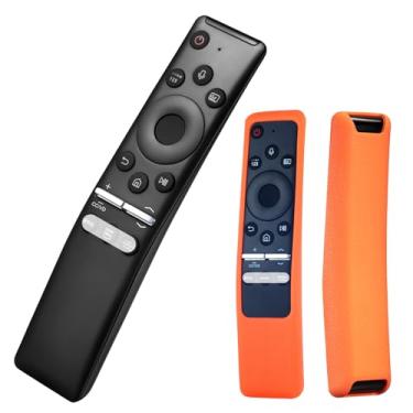 Imagem de Controle remoto compatível com TVs Samsung com função de pesquisa por voz com capa de silicone para Samsung UHD, Neo QLED, OLED, 4K e 8K para Smart TVs Samsung (laranja)