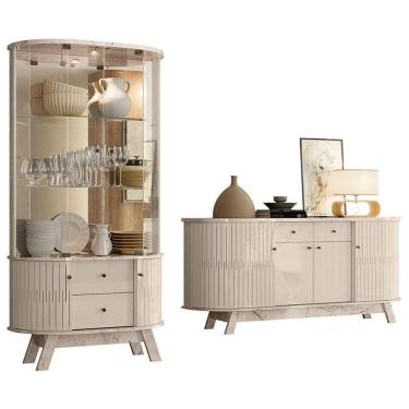 Imagem de Aparador Para Sala Buffet Mônaco E Cristaleira Moss Calacata Off White - Madetec