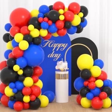 Imagem de Red Yellow Blue Black Balloon Garland Arch, 122PCS DIY Super Boys Robots Hero Balloon Arch for Video Game, Hero, Robots Theme Birthday Graduation Baby Shower Party