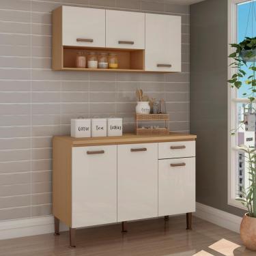 Imagem de Balcão e Aéreo de 1200 com Tampo Freijó/White Laca