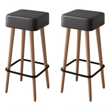 Imagem de Kit 2 Banquetas Banco Alta Luxo Para Area Gourmet Cozinha Bar Balcao Bistro Courino Preto Eli Móveis E Decoração
