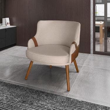 Imagem de Poltrona Para Sala E Escritório Decorativa Cássia Corino Marrom/linho Bege