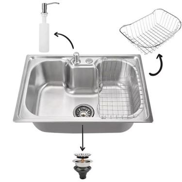 Imagem de Cuba Cozinha Gourmet Luxo Aço Inox Acessorios Bancada Sifao Valvula Escorredor Copa Casa Lavanderia Restaurante