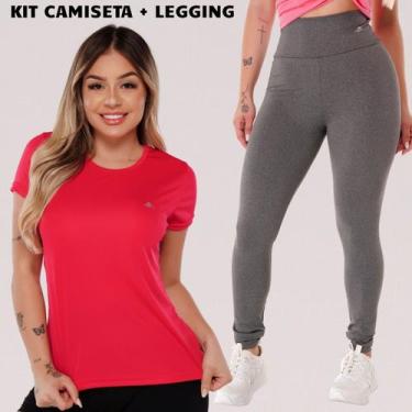 Imagem de Kit Calça Legging e Camiseta Feminina Dry Academia Treino - RR Da Silv