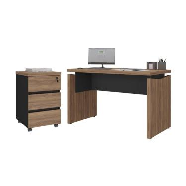 Imagem de Mesa Para Escritório E Gaveteiro Araçu Nogal Preto