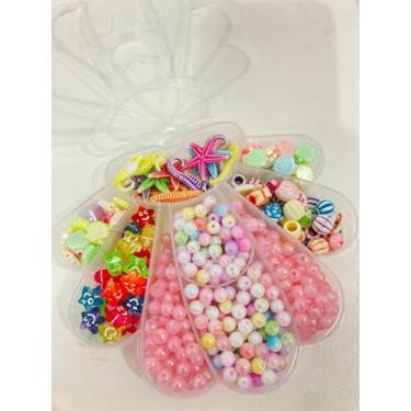 Imagem de Kit de Miçangas Infantil Fundo do Mar, Peças Coloridas, Estrelas e Conchas, com Caixa Organizadora