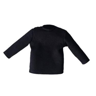 Imagem de simhoa Camisas de manga comprida em escala 1/12, pulôver, fantasia fashion, camisetas em miniatura para bonecos de ação de 6'', acessórios de roupas, Preto