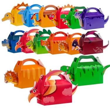 Imagem de PLOUGVI 24 peças de caixas de presente de dinossauro 3D para lembrancinhas de festa de aniversário de dinossauros, suprimentos de decoração