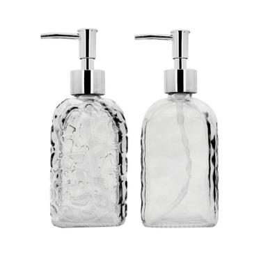 Imagem de Kit Banheiro 2 Porta Sabonete Líquido Vidro Clear Diamante 500ml - Tuut